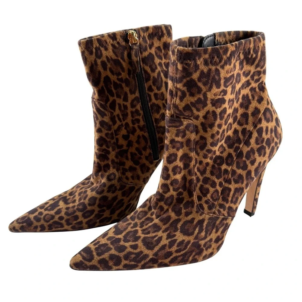 Good American Leopard Print Stiletto Ankle Boots Women's Size 9 Animal Print